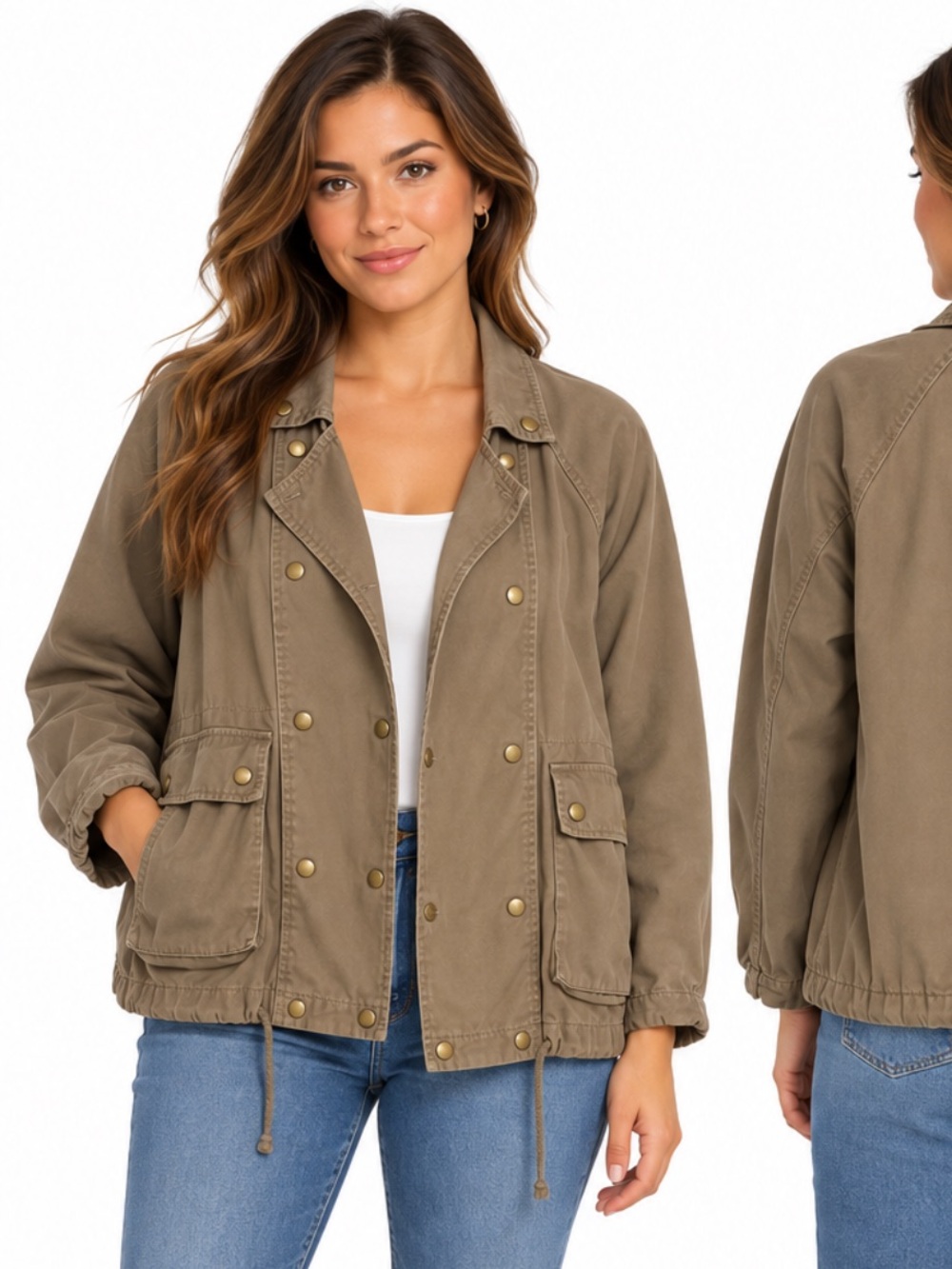 Life in Progress Womens Large Utility Jacket Cotton Snap Front Cargo